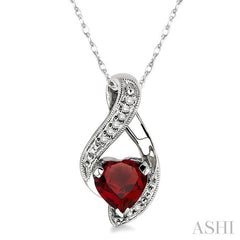 7 MM Heart Shape Garnet and 1/20 ctw Single Cut Diamond Semi Precious Pendant in 14K White Gold with Chain