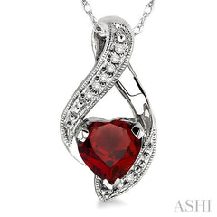 7 MM Heart Shape Garnet and 1/20 ctw Single Cut Diamond Semi Precious Pendant in 14K White Gold with Chain