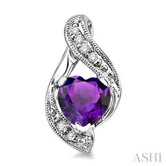 6 MM Heart Shape Amethyst and 1/20 Ctw Round Cut Diamond Semi-Precious Earrings in 10K White Gold