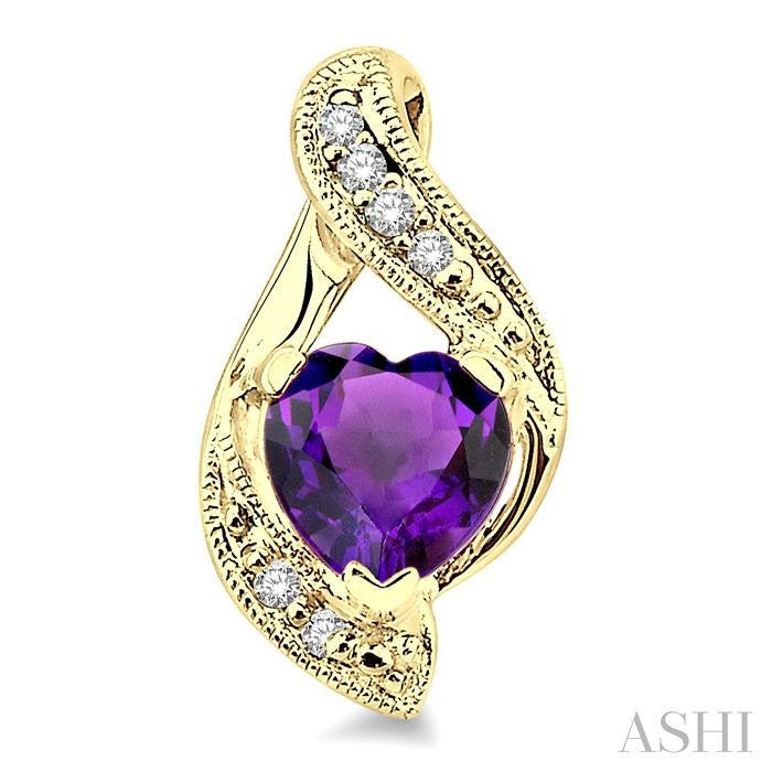 6x6 MM Heart Shape Amethyst and 1/20 Ctw Single Cut Diamond Semi-Precious Earrings in 10K Yellow Gold