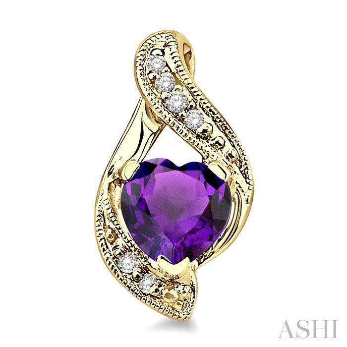 6x6 MM Heart Shape Amethyst and 1/20 Ctw Round Cut Diamond Semi-Precious Earrings in 10K Yellow Gold