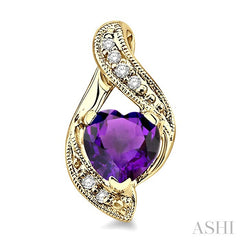 6x6 MM Heart Shape Amethyst and 1/20 Ctw Round Cut Diamond Semi-Precious Earrings in 10K Yellow Gold