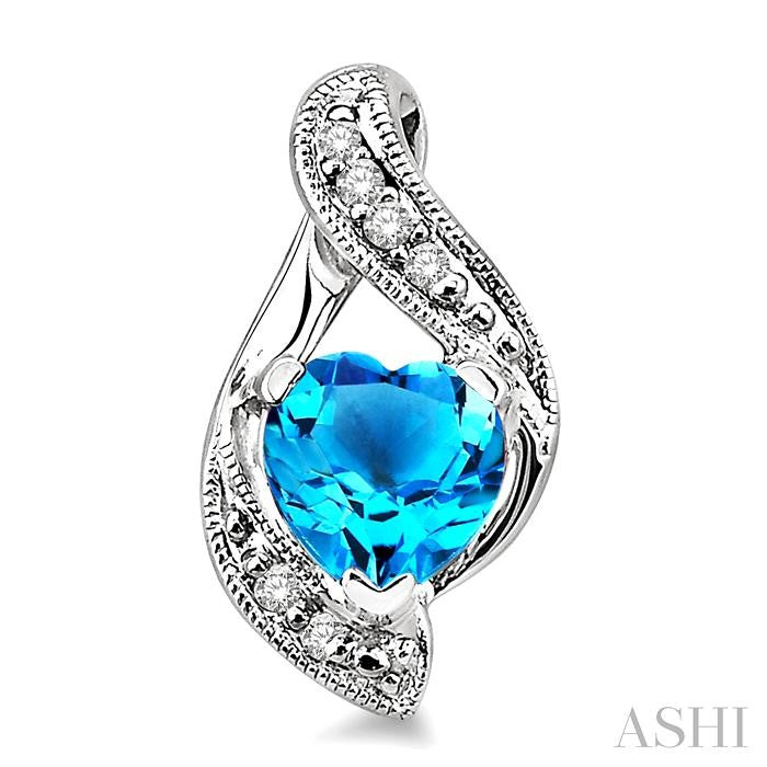 6x6 MM Heart Shape Blue Topaz and 1/20 Ctw Single Cut Diamond Semi-Precious Earrings in 10K White Gold