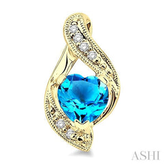 6x6 MM Heart Shape Blue Topaz and 1/20 Ctw Single Cut Diamond Semi-Precious Earrings in 10K Yellow Gold