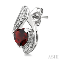 6x6 MM Heart Shape Garnet and 1/20 Ctw Round Cut Diamond Semi-Precious Earrings in 10K White Gold