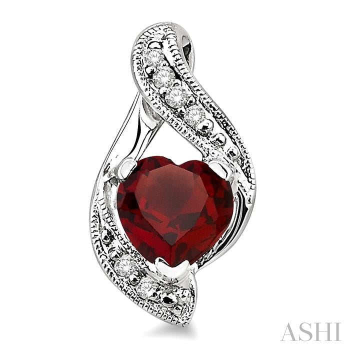 6x6 MM Heart Shape Garnet and 1/20 Ctw Single Cut Diamond Semi-Precious Earrings in 10K White Gold