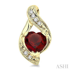 6x6 MM Heart Shape Garnet and 1/20 Ctw Single Cut Diamond Semi-Precious Earrings in 10K Yellow Gold