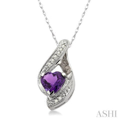 7 MM Heart Shape Amethyst and 1/20 ctw Single Cut Diamond Semi Precious Pendant in 10K White Gold with Chain