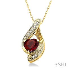 7x7 MM Heart Shape Garnet and 1/20 ctw Single Cut Diamond Semi Precious Pendant in 10K Yellow Gold with Chain