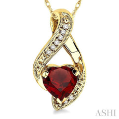 7x7 MM Heart Shape Garnet and 1/20 ctw Single Cut Diamond Semi Precious Pendant in 10K Yellow Gold with Chain