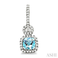 6 MM Cushion Shape Aquamarine and 1/2 Ctw Round Cut Diamond Earrings in 14K White Gold