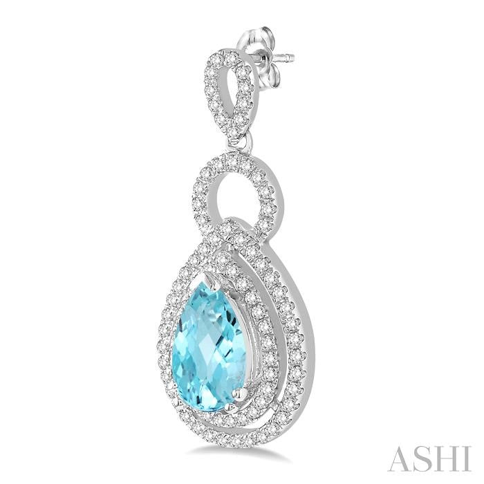 8x5 MM Pear Shape Aquamarine and 1/2 Ctw Round Cut Diamond Semi-Precious Earrings in 14K White Gold