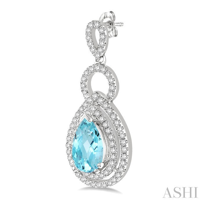 8x5 MM Pear Shape Aquamarine and 1/2 Ctw Round Cut Diamond Semi-Precious Earrings in 14K White Gold
