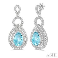 8x5 MM Pear Shape Aquamarine and 1/2 Ctw Round Cut Diamond Semi-Precious Earrings in 14K White Gold