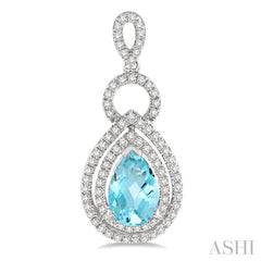 8x5 MM Pear Shape Aquamarine and 1/2 Ctw Round Cut Diamond Semi-Precious Earrings in 14K White Gold