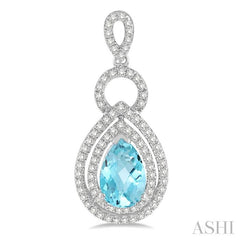 8x5 MM Pear Shape Aquamarine and 1/2 Ctw Round Cut Diamond Semi-Precious Earrings in 14K White Gold