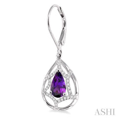 8x5 MM Pear Shape Amethyst and 1/4 Ctw Round Cut Diamond Semi-Precious Earrings in 14K White Gold