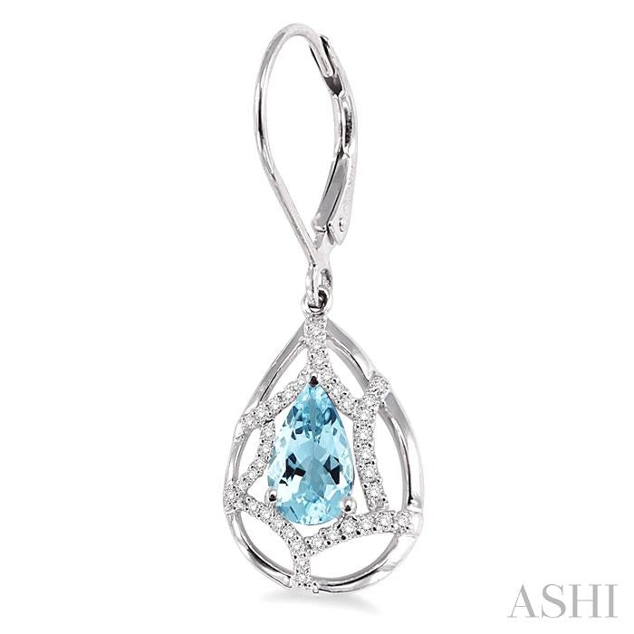 8x5 MM Pear Shape Aquamarine and 1/4 Ctw Round Cut Diamond Semi-Precious Earrings in 14K White Gold