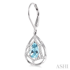 8x5 MM Pear Shape Aquamarine and 1/4 Ctw Round Cut Diamond Semi-Precious Earrings in 14K White Gold