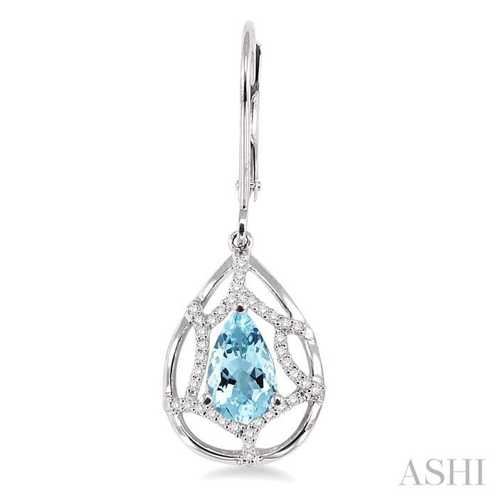 8x5 MM Pear Shape Aquamarine and 1/4 Ctw Round Cut Diamond Semi-Precious Earrings in 14K White Gold