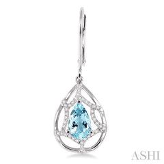 8x5 MM Pear Shape Aquamarine and 1/4 Ctw Round Cut Diamond Semi-Precious Earrings in 14K White Gold