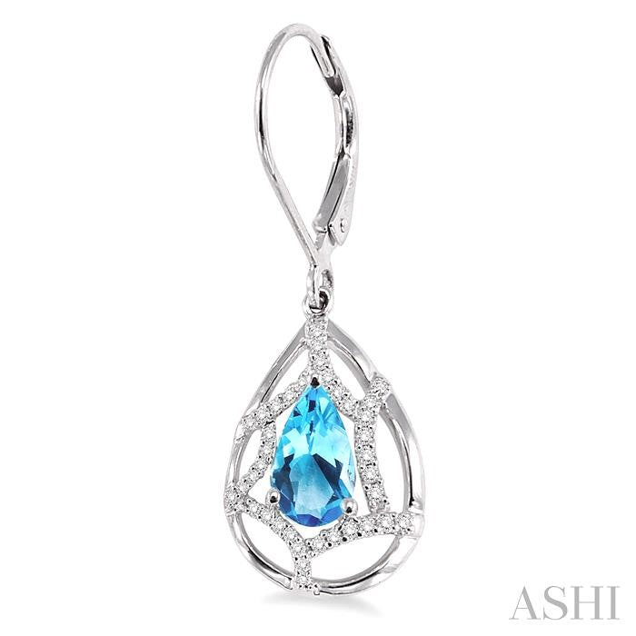 8x5 MM Pear Shape Blue Topaz and 1/4 Ctw Round Cut Diamond Semi-Precious Earrings in 14K White Gold