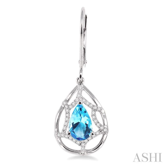 8x5 MM Pear Shape Blue Topaz and 1/4 Ctw Round Cut Diamond Semi-Precious Earrings in 14K White Gold