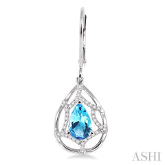 8x5 MM Pear Shape Blue Topaz and 1/4 Ctw Round Cut Diamond Semi-Precious Earrings in 14K White Gold