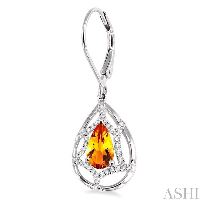 8x5 MM Pear Shape Citrine and 1/4 Ctw Round Cut Diamond Semi-Precious Earrings in 14K White Gold