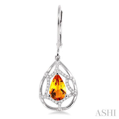 8x5 MM Pear Shape Citrine and 1/4 Ctw Round Cut Diamond Semi-Precious Earrings in 14K White Gold