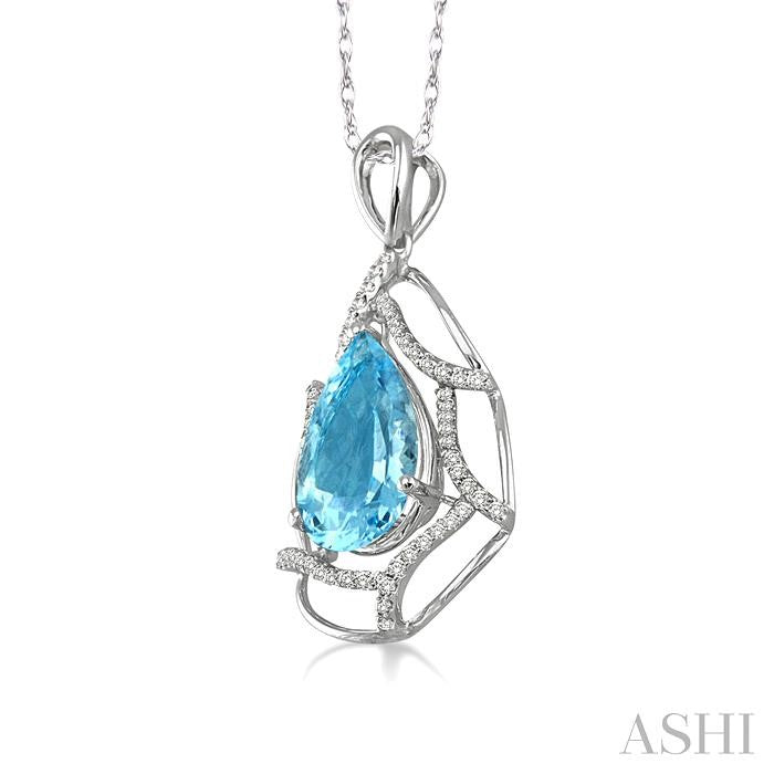 10x7 MM Pear Shape Aquamarine and 1/5 ctw Round Cut Diamond Semi Precious Pendant in 14K White Gold with Chain