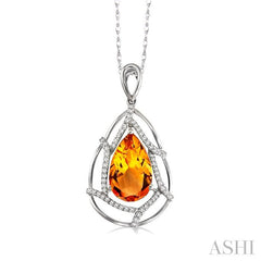 10x7 MM Pear Shape Citrine and 1/5 ctw Round Cut Diamond Semi Precious Pendant in 14K White Gold with Chain