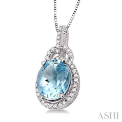 11x9 MM Oval Cut Aquamarine and 1/3 ctw Round Cut Diamond Pendant in 14K White Gold with Chain