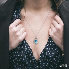 8x6 MM Oval Cut Aquamarine and 1/4 Ctw Round Cut Diamond Pendant in 14K White Gold with Chain
