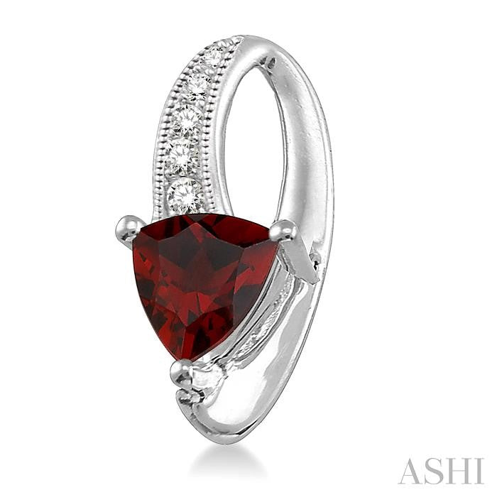 6x6 MM Trillion Cut Garnet and 1/20 Ctw Round Cut Diamond Earrings in 10K White Gold