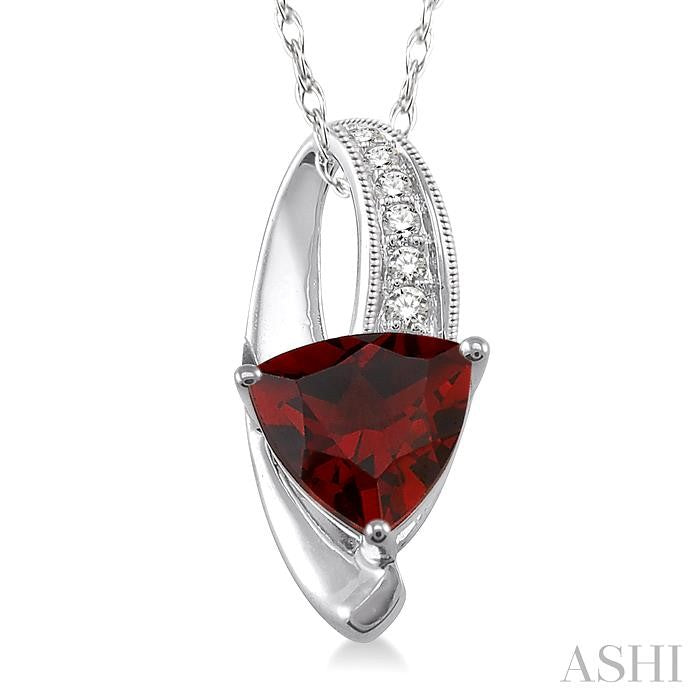 8x8 MM Trillion Cut Garnet and 1/20 ctw Single Cut Diamond Pendant in 10K White Gold with Chain