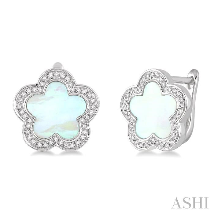 8x8 MM Fancy Shell and 1/5 Ctw Round Cut Diamond Earrings in 14K White Gold