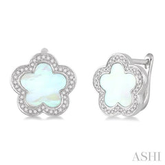 8x8 MM Fancy Shell and 1/5 Ctw Round Cut Diamond Earrings in 14K White Gold