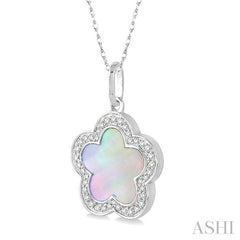 9x9 MM Fancy Shell and 1/8 Ctw Round Cut Diamond Pendant in 14K White Gold with Chain