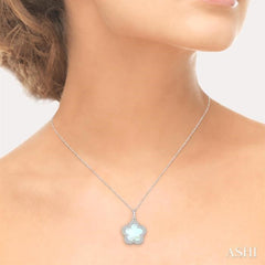 9x9 MM Fancy Shell and 1/8 Ctw Round Cut Diamond Pendant in 14K White Gold with Chain