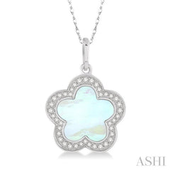 9x9 MM Fancy Shell and 1/8 Ctw Round Cut Diamond Pendant in 14K White Gold with Chain