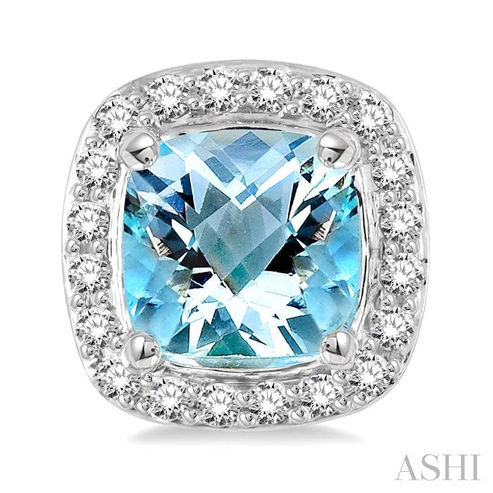 6x6 MM Cushion Shape Aquamarine and 1/4 Ctw Round Cut Diamond Earrings in 14K White Gold