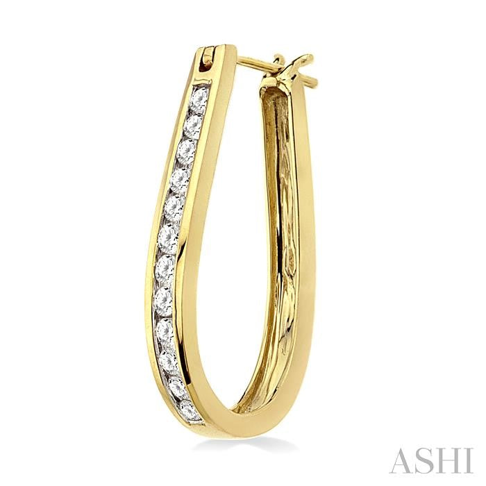 1 Ctw Channel Set Round Cut Diamond Hoop Earrings in 10K Yellow Gold