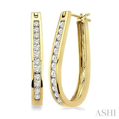 1 ctw Channel Set Round Cut Diamond Hoop Earrings in 10K Yellow Gold