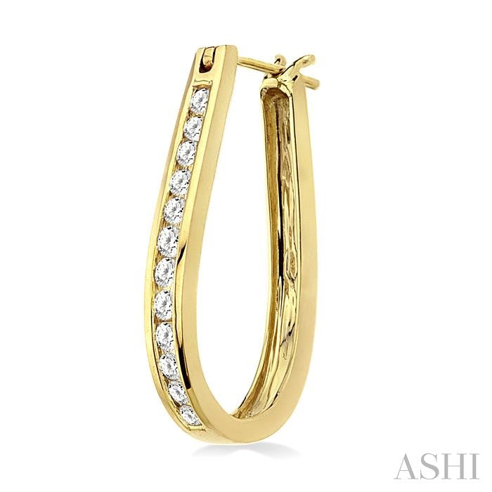 1/2 ctw Channel Set Round Cut Diamond Hoop Earrings in 14K Yellow Gold