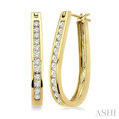 1/2 ctw Channel Set Round Cut Diamond Hoop Earrings in 14K Yellow Gold