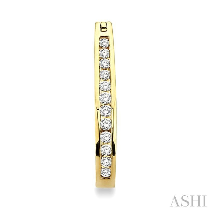 1/2 ctw Channel Set Round Cut Diamond Hoop Earrings in 14K Yellow Gold