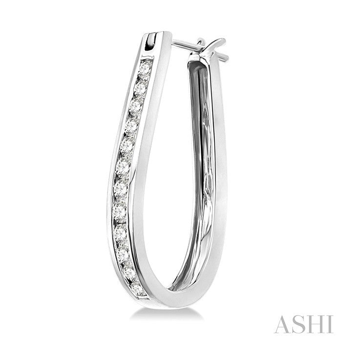 1/2 Ctw Channel Set Round Cut Diamond Hoop Earrings in 10K White Gold