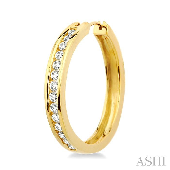 1 Ctw Channel Set Round Cut Diamond Hoop Earrings in 14K Yellow Gold