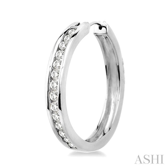 1 ctw Channel Set Round Cut Diamond Hoop Earrings in 10K White Gold